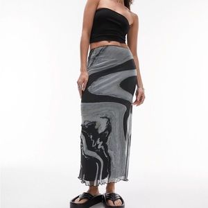 Topshop midi skirt with large marble placement monochrome print